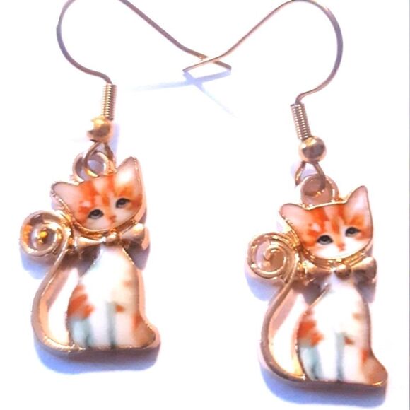 Kitty Cat Orange Tabby Small Dangling Earrings - Picture 1 of 6